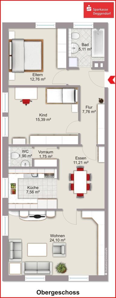 Wohnung zur Miete 490 € 3 Zimmer 87,5 m² 1. Geschoss Stephansposching Stephansposching 94569