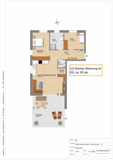 Wohnung zur Miete 920 € 3 Zimmer 90 m² EG frei ab sofort Auf der Breite 12 Grafenhausen Grafenhausen 79865