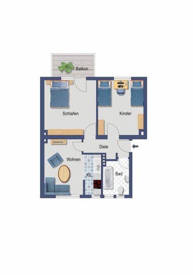 Wohnung zum Kauf Provisionsfrei 155.000 € 2 Zimmer 57,3 m² 1. Geschoss Normannenstraße 17 Gremberghoven Köln 51149