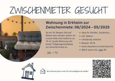 Wohnung zur Miete 700 € 3 Zimmer 75 m² 2. Geschoss Lerchenweg Erkheim Erkheim 87746