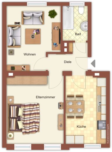 Wohnung zur Miete 419 € 2 Zimmer 49 m² 1. Geschoss Pescher Straße 224 Hardterbroich - Pesch Mönchengladbach 41065