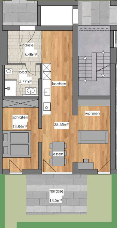 Wohnung zur Miete 1.213 € 2 Zimmer 75 m² Erdgeschoss am Hirschbichl 11 Aising, Aisingerwies 822 Rosenheim 83022