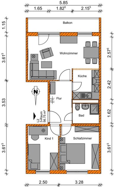 Wohnung zur Miete 369 € 3 Zimmer 56,8 m² 3. Geschoss Mechthildstraße 21 Neustädter Feld Ost Magdeburg 39128