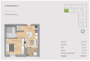 Wohnung zur Miete 870 € 2 Zimmer 54,9 m² 4. Geschoss Münchener Straße 63 Innenstadt, Altstadt - Süd 127 Rosenheim 83022