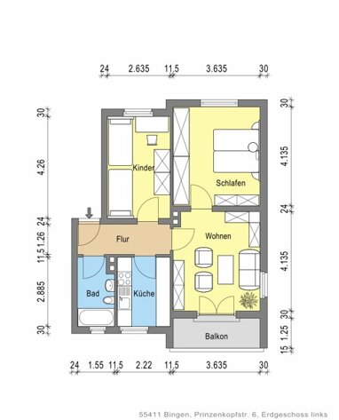 Wohnung zur Miete 486,57 € 3 Zimmer 60,1 m² Prinzenkopfstr. 6 Bingerbrück Bingen 55411