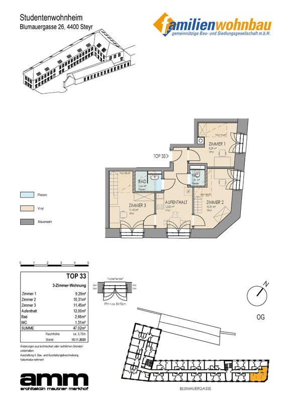 Wohnung zur Miete 456,36 € 1 Zimmer 10,3 m²<br/>Wohnfläche 1.<br/>Geschoss Blumauergasse 26 Steyr Steyr 4400