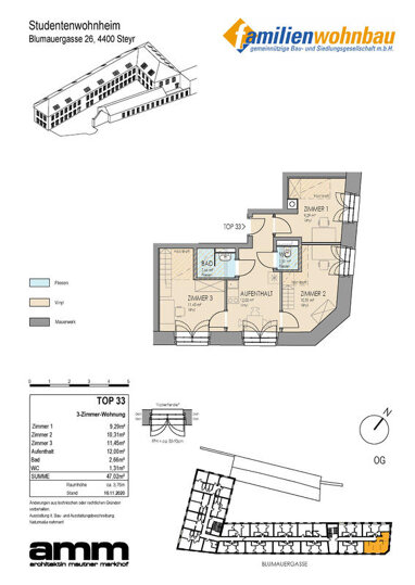 Wohnung zur Miete 456,36 € 1 Zimmer 10,3 m² 1. Geschoss Blumauergasse 26 Steyr Steyr 4400