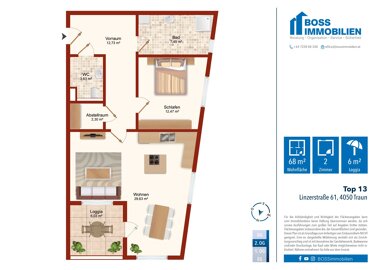 Wohnung zum Kauf 319.000 € 2 Zimmer 68,2 m² 2. Geschoss Linzerstraße 61 Traun 4050