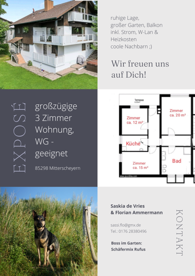 Wohnung zur Miete 1.000 € 3 Zimmer 80 m² EG frei ab sofort Fuchsberg Mitterscheyern Scheyern 85298