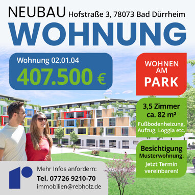 Wohnung zum Kauf Provisionsfrei 407.500 € 3,5 Zimmer 82 m² 1. Geschoss Hofstraße 3 Bad Dürrheim Bad Dürrheim 78073