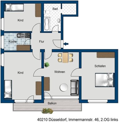 Wohnung zur Miete 1.146 € 4 Zimmer 96,5 m² 2. Geschoss Immermannstr. 46 Stadtmitte Düsseldorf 40210