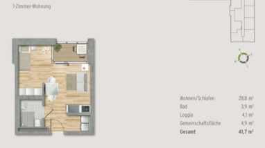 Wohnung zur Miete 640 € 1 Zimmer 41,7 m² Münchener Straße 63 Süd, Bahngelände 411 Rosenheim 83022