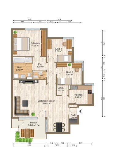 Wohnung zum Kauf 285.000 € 4,5 Zimmer 100 m² 1. Geschoss Amriswilstraße Kernstadt Biberach an der Riß 88400