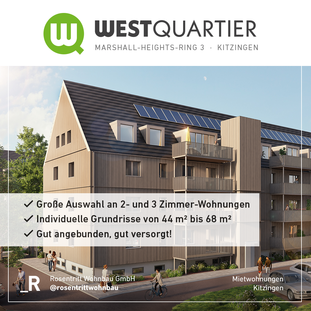 Wohnung zur Miete 850 € 2 Zimmer 68,3 m²<br/>Wohnfläche Erdgeschoss<br/>Geschoss Marshall-Heights-Ring 3 Kitzingen Kitzingen 97318