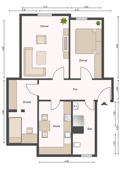 Wohnung zur Miete 396 € 3 Zimmer 66 m² 1. Geschoss Bernhardstraße 11 Lutherviertel 220 Chemnitz 09126
