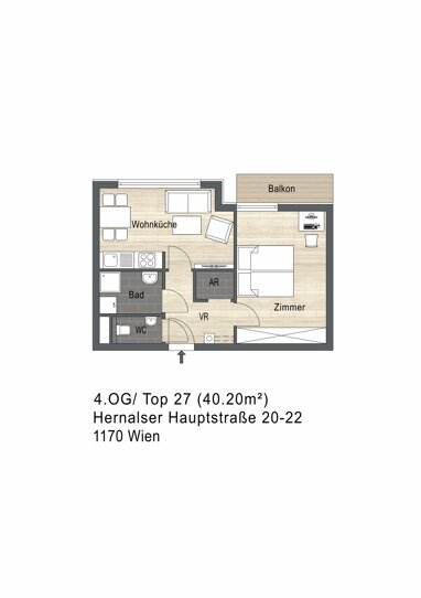 Wohnung zum Kauf 210.000 € 2 Zimmer 40,3 m² HERNALSER HAUPTSTRASSE 20-22/4.OG/Top 27 Wien, Hernals / Wien 17., Hernals 1170