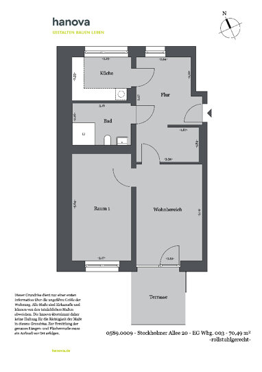 Wohnung zur Miete 816,25 € 2 Zimmer 70,6 m² Erdgeschoss Stockholmer Allee 20 Bemerode Hannover 30539
