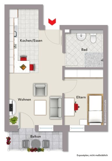 Wohnung zur Miete 667 € 2 Zimmer 46 m² frei ab 01.03.2025 Weiltingen Weiltingen 91744