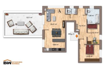 Wohnung zur Miete 1.450 € 3 Zimmer 95,7 m² 4. Geschoss frei ab sofort Luise-Kämpf-Straße 10 Buch Bietigheim-Bissingen 74321