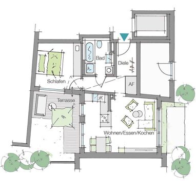 Terrassenwohnung zum Kauf Provisionsfrei 445.000 € 2 Zimmer 58,5 m² Erdgeschoss Hohfederstraße 30 Veilhof Nürnberg 90489