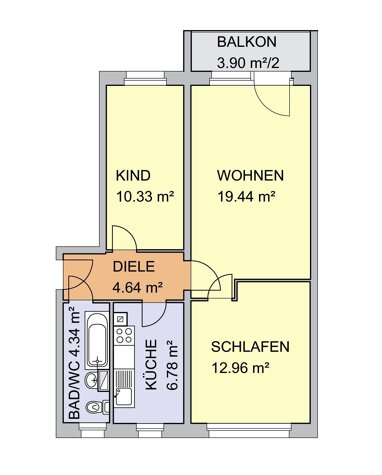 Wohnung zur Miete 414 € 3 Zimmer 60,4 m² 2. Geschoss Ring der Chemiearbeiter 40 Sandersdorf Sandersdorf-Brehna 06792