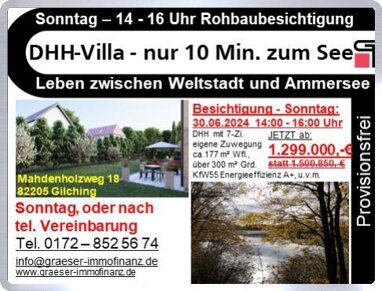 Doppelhaushälfte zum Kauf Provisionsfrei 1.299.000 € 7 Zimmer 177 m² 318 m² Grundstück Neugilching Gilching 82205