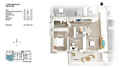 Wohnung zur Miete 826,97 € 3 Zimmer 71,9 m² 1. Geschoss Kaulbachstraße 4 Weitmar - Mitte Bochum 44795