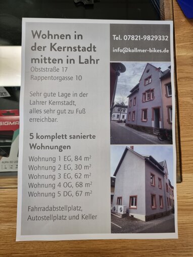 Wohnung zur Miete 1.000 € 2 Zimmer 84 m² Erdgeschoss Obststr. 17 Kernstadt - Mitte Lahr/Schwarzwald 77933