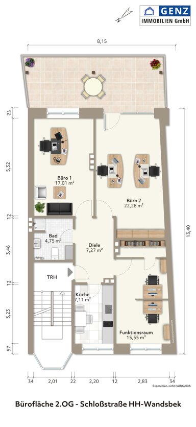 Bürofläche zur Miete 10,50 € 3 Zimmer 80 m² Bürofläche Schloßstraße 82 Marienthal Hamburg 22041