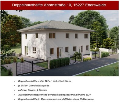 Doppelhaushälfte zum Kauf 380.000 € 4 Zimmer 122 m² 312 m² Grundstück Ahornstraße 10 Finow Eberswalde 16225