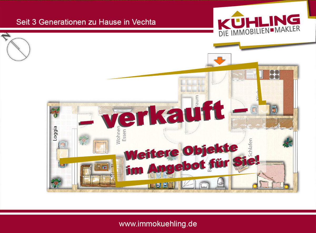 Wohnung zum Kauf 139.000 € 2 Zimmer 68 m²<br/>Wohnfläche EG<br/>Geschoss Stadtkern Vechta 49377