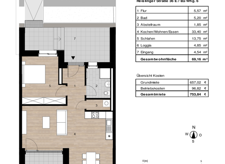 Wohnung zur Miete 845 € 2 Zimmer 69,2 m² EG frei ab 01.03.2026 Reislinger Str. 36 E Hellwinkel Wolfsburg 38446