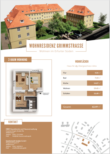 Wohnung zur Miete 874,86 € 2 Zimmer 62,5 m² 1. Geschoss Altstadt Erfurt 99096