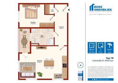 Wohnung zum Kauf 289.000 € 2 Zimmer 57,9 m² 2. Geschoss Linzerstraße 61 Traun 4050