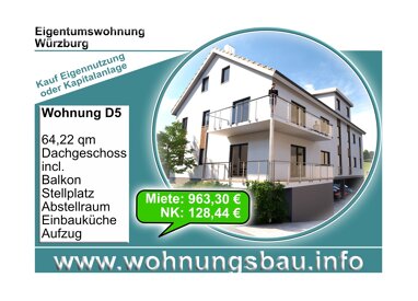 Wohnung zur Miete 963,30 € 2 Zimmer 64,2 m² 2. Geschoss Grombühl Würzburg 97070