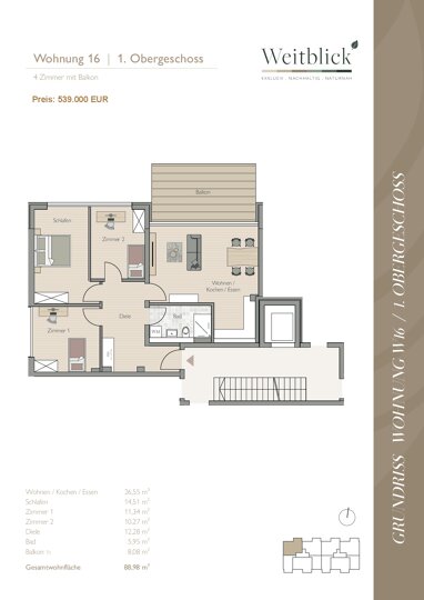 Wohnung zum Kauf Provisionsfrei 539.000 € 4 Zimmer 89 m² 1. Geschoss Planungsbezirk 114 Straubing 94315