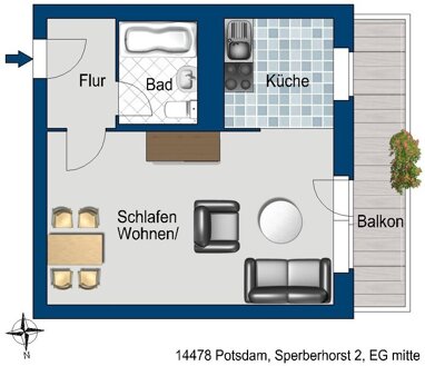 Wohnung zur Miete 292,61 € 1 Zimmer 36,1 m² Sperberhorst 2 Schlaatz Potsdam 14478
