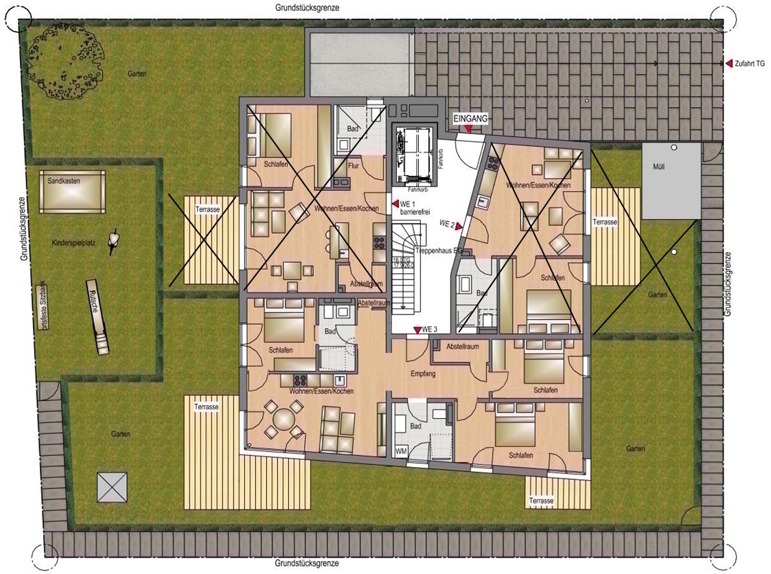 Neubau! 4-Zimmer-Wohnung mit 2 Terrassen + Garten ca. 102 m² im Erdgeschoss in Gartenstadt-Trudering