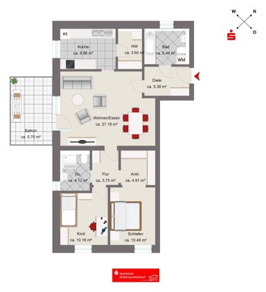 Wohnung zum Kauf provisionsfrei 459.000 € 3 Zimmer 89,7 m² 1. Geschoss Burghausen Burghausen 84489