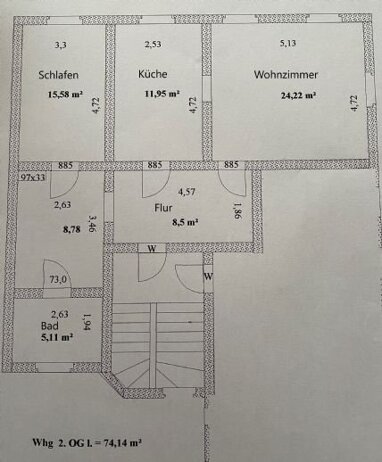 Wohnung zur Miete 540 € 2,5 Zimmer 74 m² 1. Geschoss Treuen Treuen 08233
