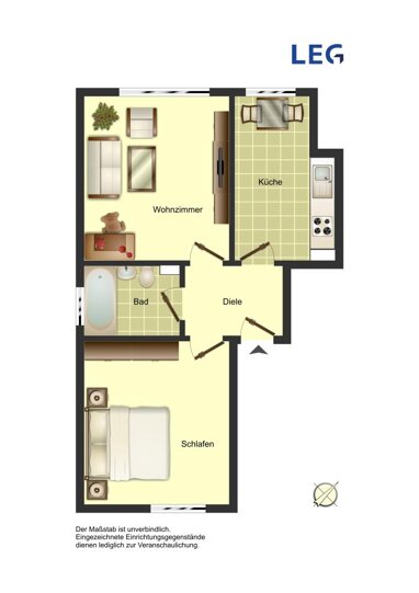 Wohnung zur Miete 350 € 2,5 Zimmer 46,2 m² Erdgeschoss Am Friedrichsberg 27 Mitte Bergkamen 59192
