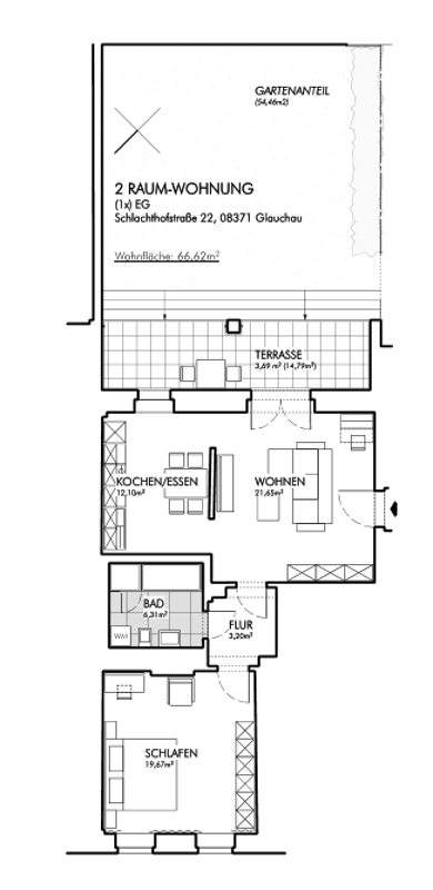 Wohnung zur Miete 540 € 2 Zimmer 66,6 m² EG Glauchau Glauchau 08371