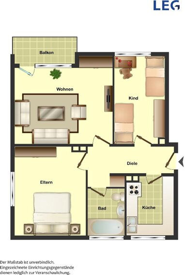 Wohnung zur Miete 454 € 3,5 Zimmer 59,9 m² 1. Geschoss Kastanienweg 44 Südliche Stadtmitte Ahlen 59229