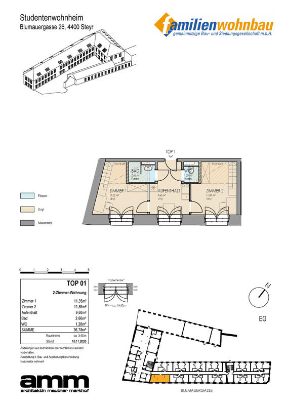 Wohnung zur Miete 479,09 € 1 Zimmer 11,9 m² frei ab sofort Blumauergasse 26 Steyr Steyr 4400