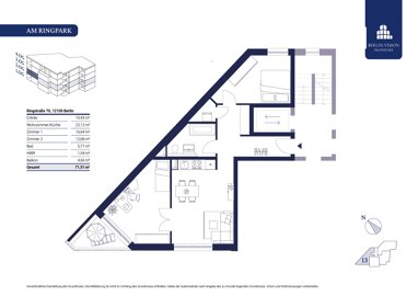 Wohnung zum Kauf 459.000 € 3 Zimmer 71,5 m² 2. Geschoss Mariendorf Berlin 12105