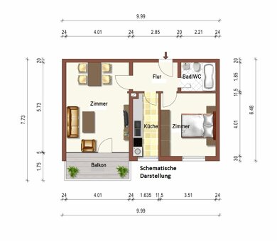 Wohnung zur Miete 580 € 2 Zimmer 54 m² Geschoss 4/4 Mühldorf Mühldorf a.Inn 84453