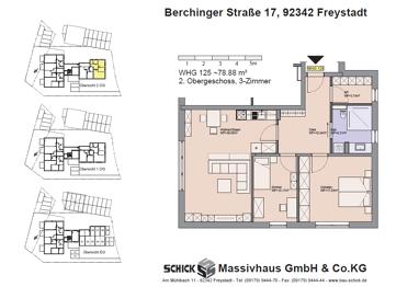 Wohnung zur Miete 900 € 3 Zimmer 78,9 m² 2. Geschoss Berchinger Straße 17 Freystadt Freystadt 92342