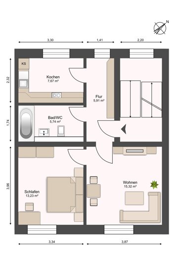 Wohnung zur Miete 240 € 2 Zimmer 48 m² 1. Geschoss Johannesstraße 15 Meerane Meerane 08393