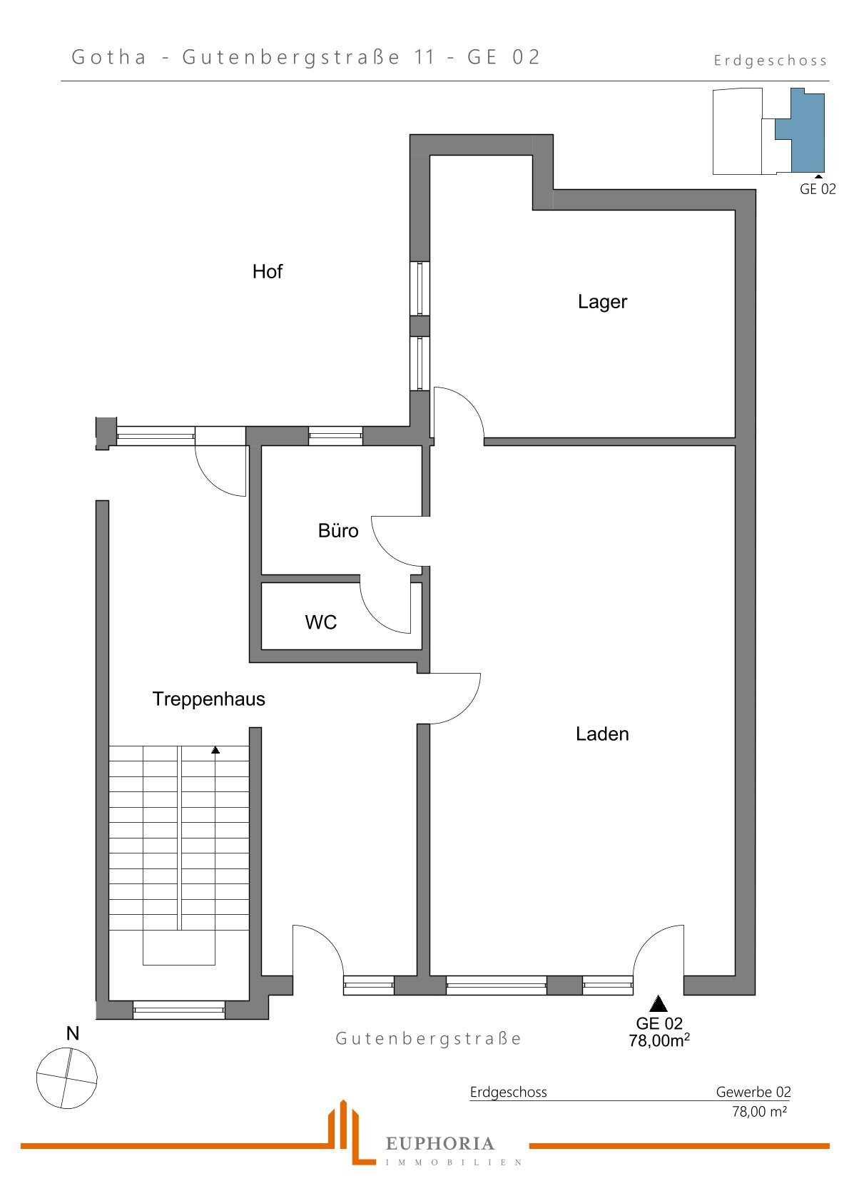 Laden zur Miete provisionsfrei 550 € 2 Zimmer 78 m²<br/>Verkaufsfläche Mitte Gotha 99867