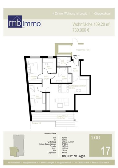 Wohnung zum Kauf provisionsfrei 730.000 € 4 Zimmer 109,2 m² frei ab sofort Müllerstr.19 Bleich und Pfärrle Augsburg 86153